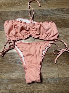 NEW Peach Pink Halter Tie-Side Bikini Set